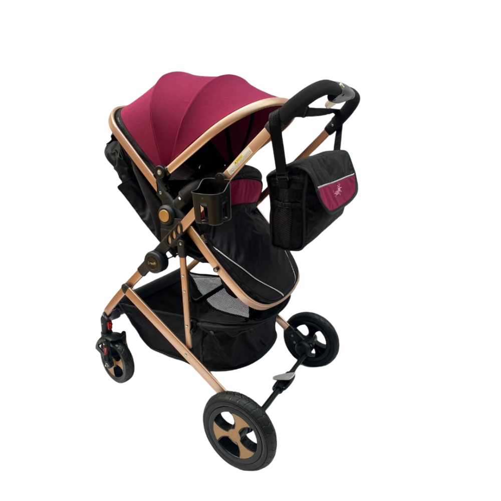 Carucior 2 in 1 cu landou reversibil, geanta pentru scutece, 0-36 luni, plasa pentru insecte, Colectie Lux, 800-Rosu