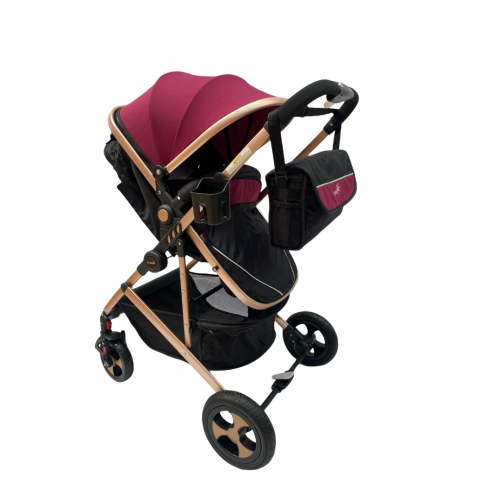 Carucior 2 in 1 cu landou reversibil, geanta pentru scutece, 0-36 luni, plasa pentru insecte, Colectie Lux, 800-Rosu