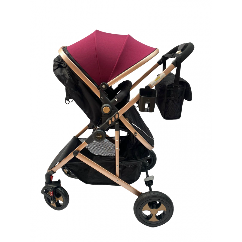Carucior 2 in 1 cu landou reversibil, geanta pentru scutece, 0-36 luni, plasa pentru insecte, Colectie Lux, 800-Rosu