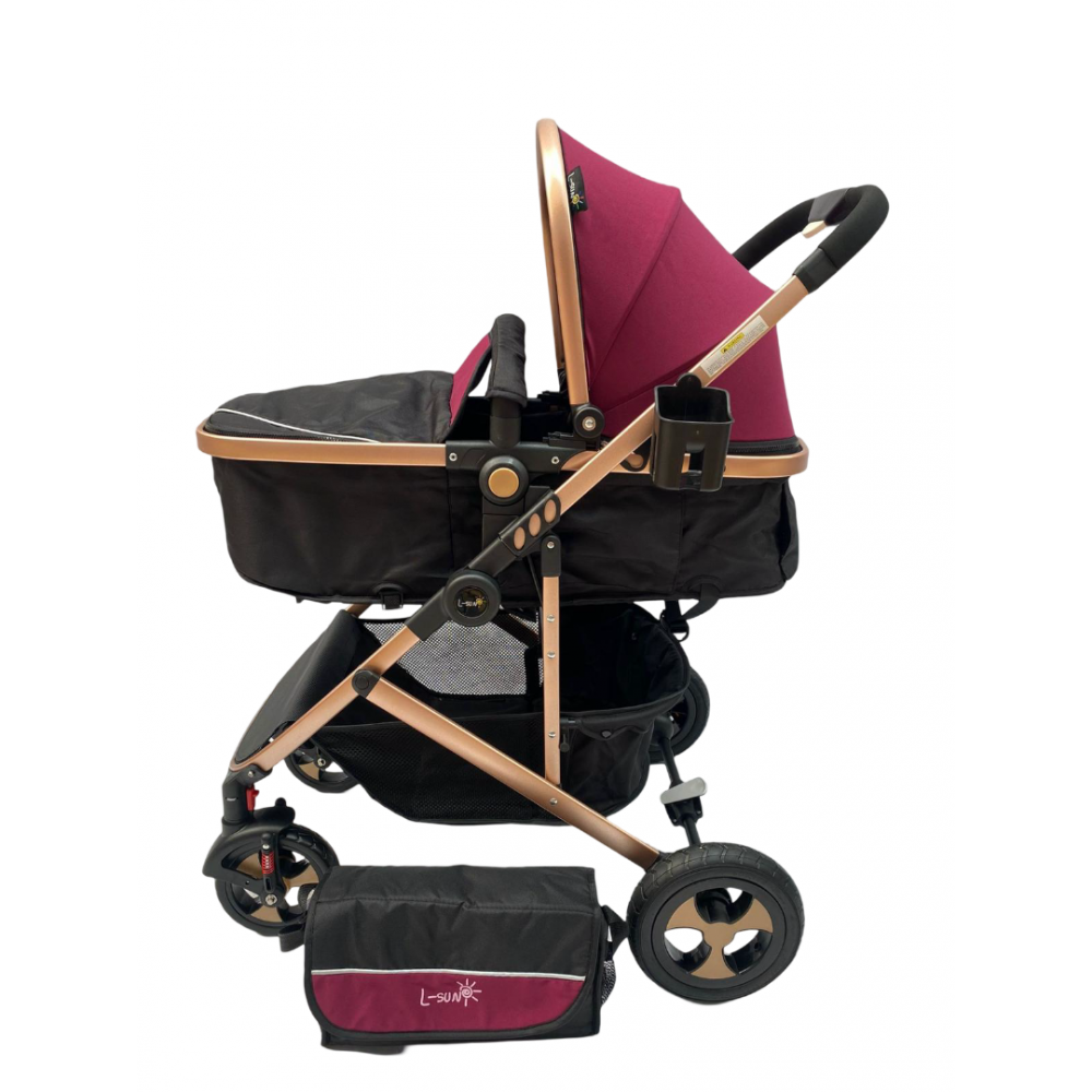 Carucior 2 in 1 cu landou reversibil, geanta pentru scutece, 0-36 luni, plasa pentru insecte, Colectie Lux, 800-Rosu
