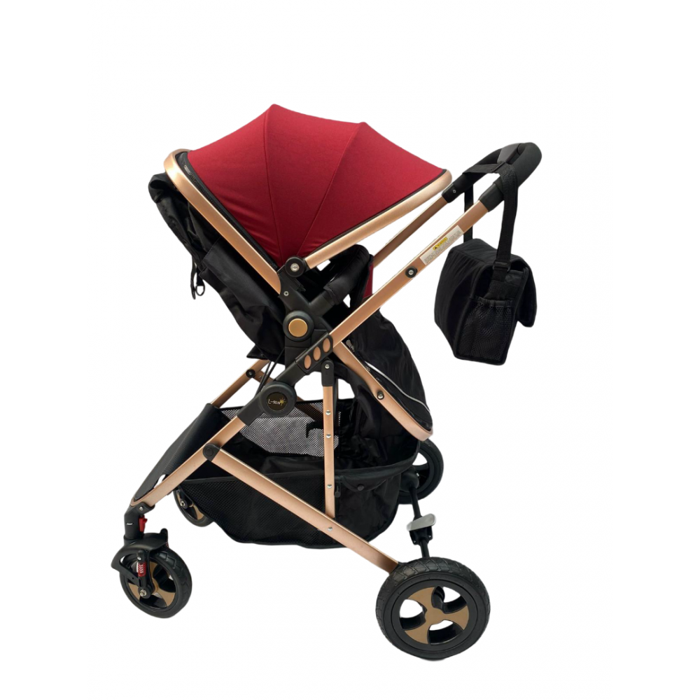 Carucior 2 in 1 cu landou reversibil, geanta pentru scutece, 0-36 luni, plasa pentru insecte, Colectie Lux, 800-Rosu