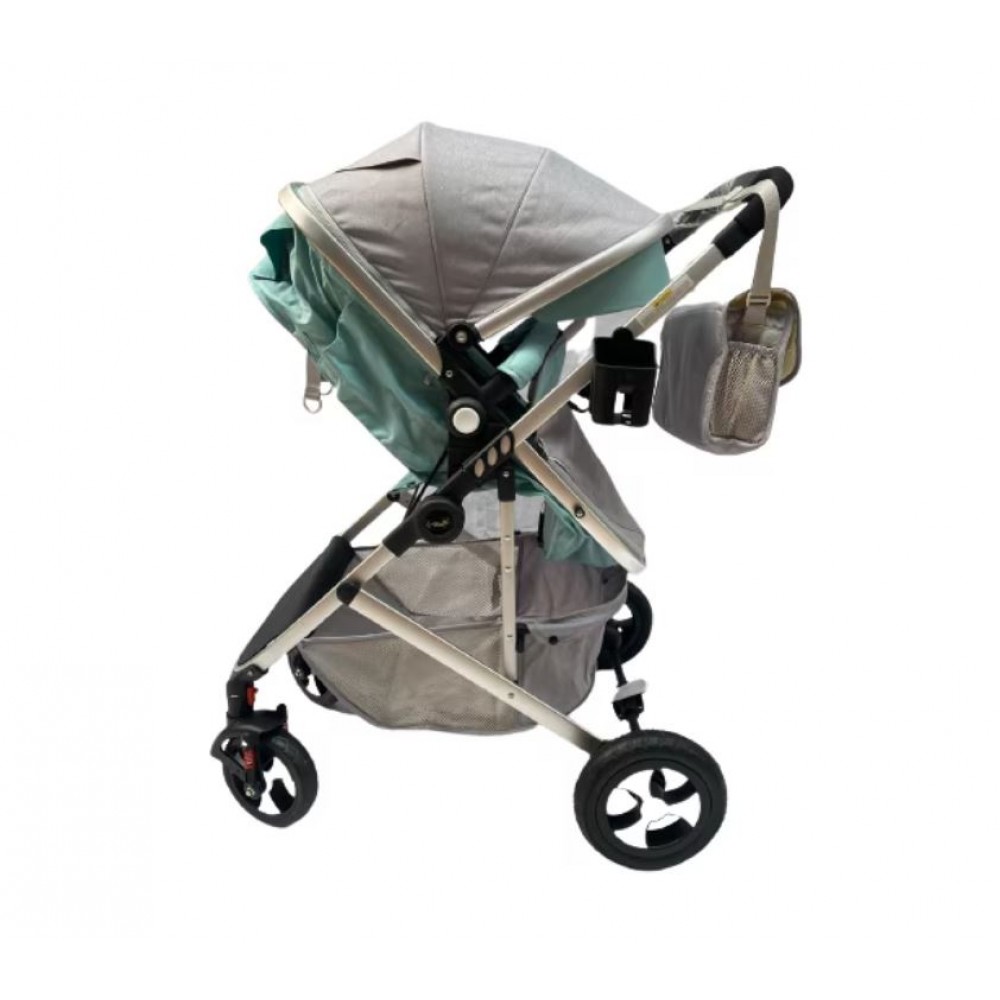 Carucior 2 in 1 cu landou reversibil, geanta pentru scutece, 0-36 luni, plasa pentru insecte, Colectie Lux, 800-Gri-Turcuaz