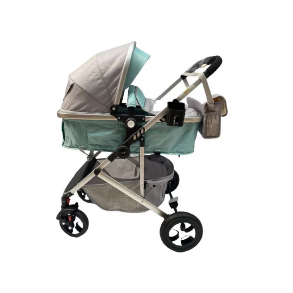 Carucior 2 in 1 cu landou reversibil, geanta pentru scutece, 0-36 luni, plasa pentru insecte, Colectie Lux, 800-Gri-Turcuaz