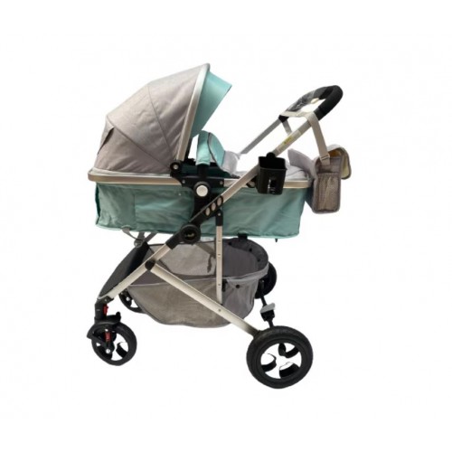 Carucior 2 in 1 cu landou reversibil, geanta pentru scutece, 0-36 luni, plasa pentru insecte, Colectie Lux, 800-Gri-Turcuaz