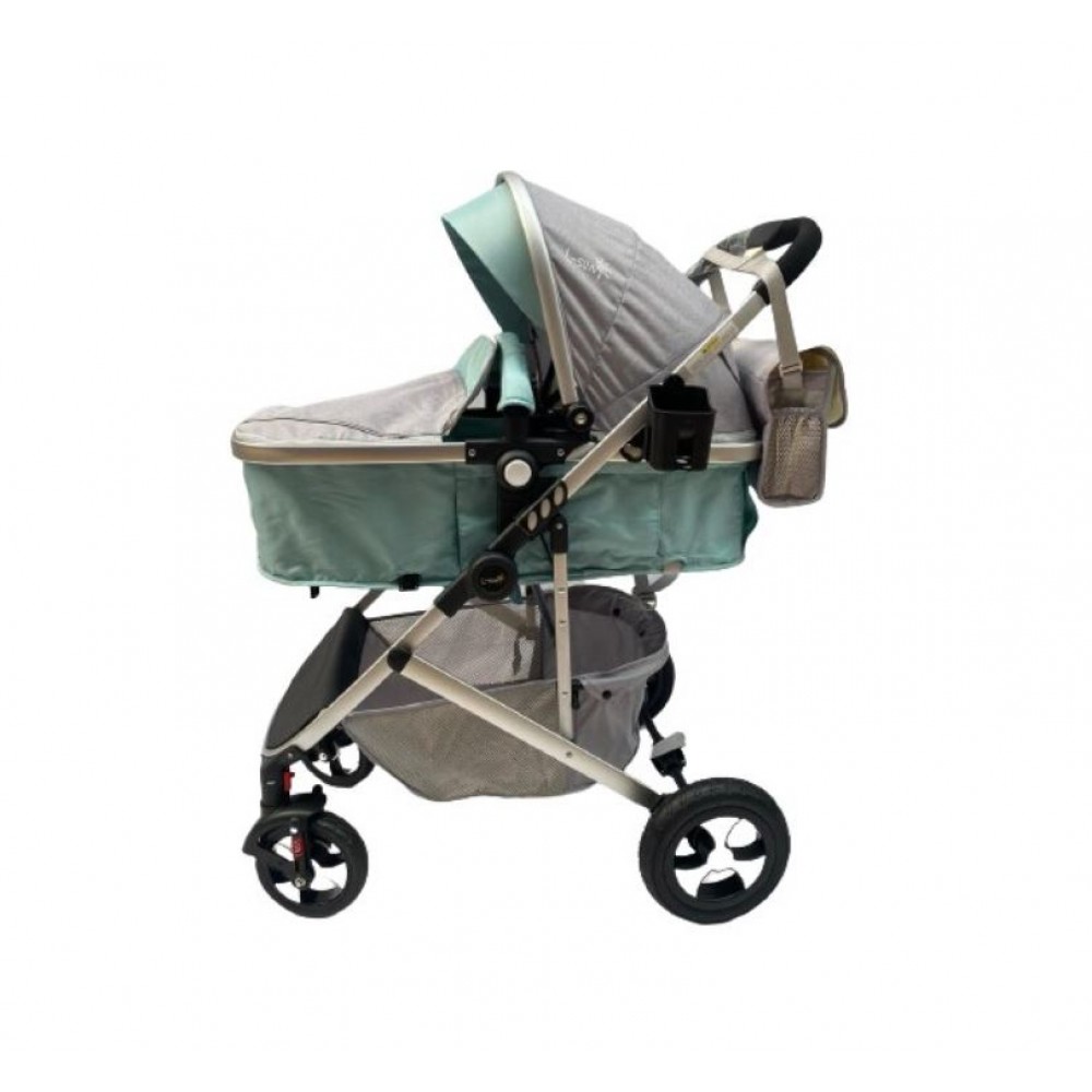 Carucior 2 in 1 cu landou reversibil, geanta pentru scutece, 0-36 luni, plasa pentru insecte, Colectie Lux, 800-Gri-Turcuaz