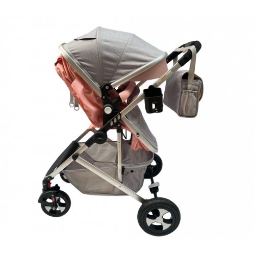 Carucior 2 in 1 cu landou reversibil, geanta pentru scutece, 0-36 luni, plasa pentru insecte, Colectie Lux, 800-Roz