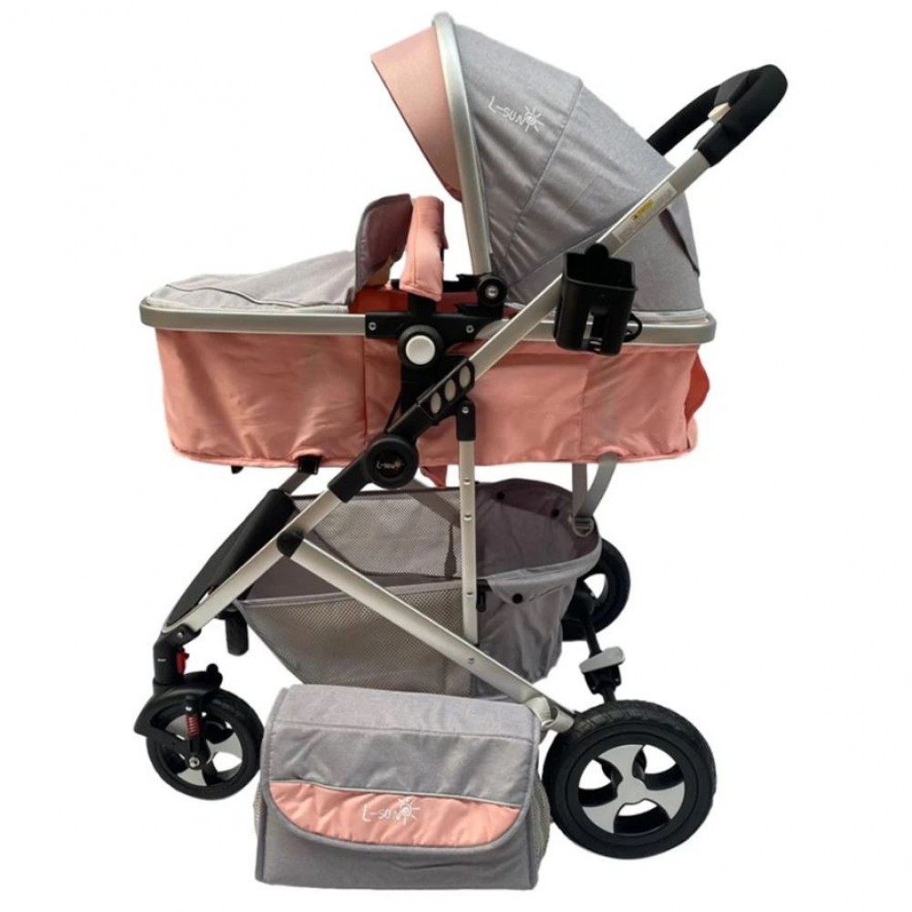 Carucior 2 in 1 cu landou reversibil, geanta pentru scutece, 0-36 luni, plasa pentru insecte, Colectie Lux, 800-Roz