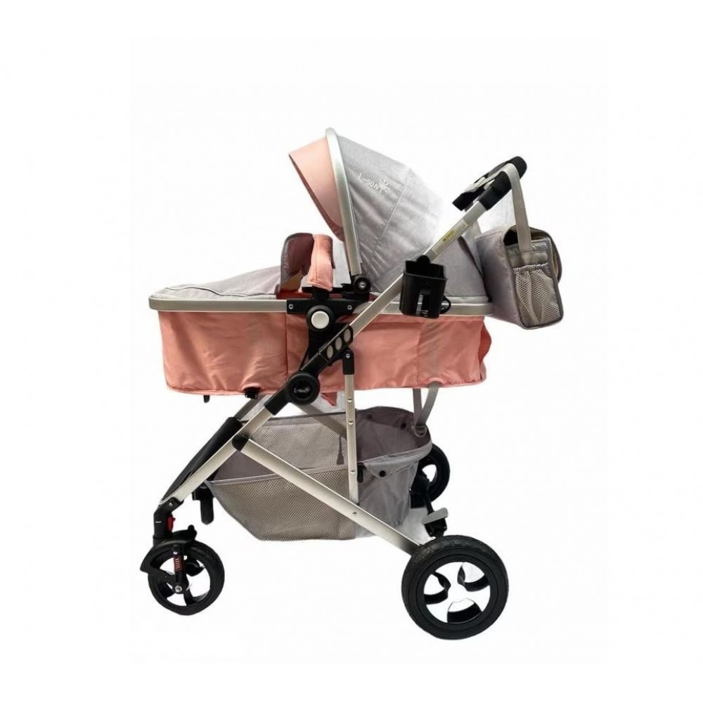 Carucior 2 in 1 cu landou reversibil, geanta pentru scutece, 0-36 luni, plasa pentru insecte, Colectie Lux, 800-Roz