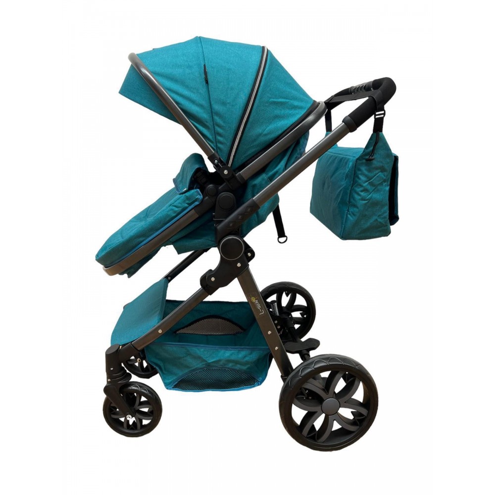 Carucior 2 in 1 Reversibil, Landou si Sport, copertina extensibil, geantă pentru scutece, 0-36 luni, T8-Verde Inchis