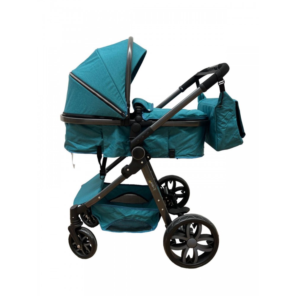 Carucior 2 in 1 Reversibil, Landou si Sport, copertina extensibil, geantă pentru scutece, 0-36 luni, T8-Verde Inchis