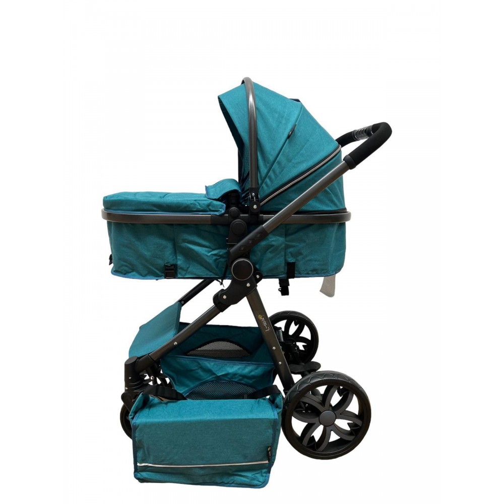 Carucior 2 in 1 Reversibil, Landou si Sport, copertina extensibil, geantă pentru scutece, 0-36 luni, T8-Verde Inchis