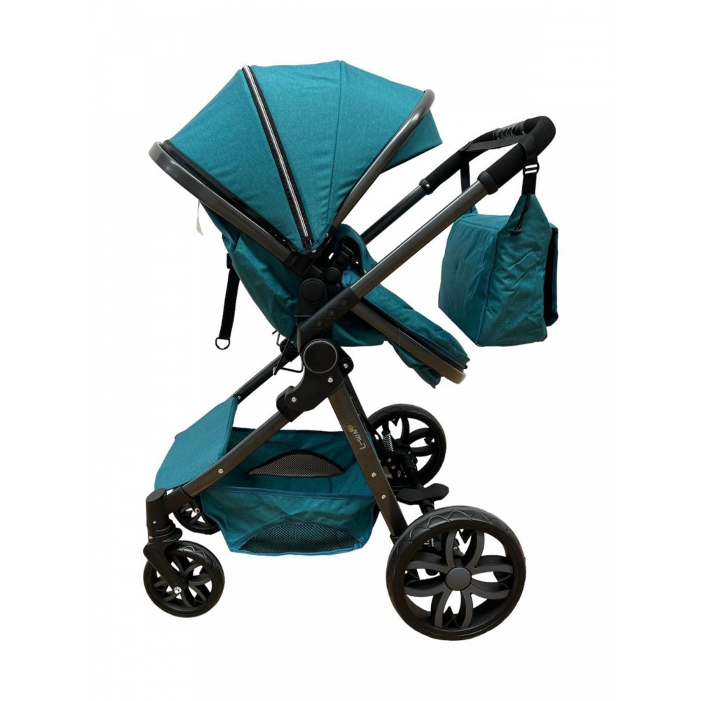 Carucior 2 in 1 Reversibil, Landou si Sport, copertina extensibil, geantă pentru scutece, 0-36 luni, T8-Verde Inchis