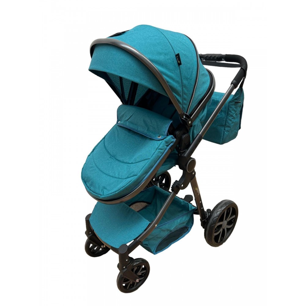 Carucior 2 in 1 Reversibil, Landou si Sport, copertina extensibil, geantă pentru scutece, 0-36 luni, T8-Verde Inchis