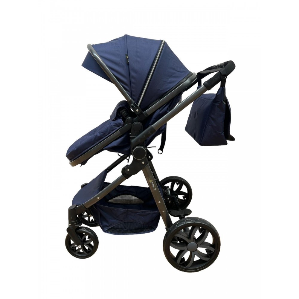 Carucior 2 in 1 Reversibil, Landou si Sport, copertina extensibil, geanta pentru scutece, 0-36 luni, T8-Albastru