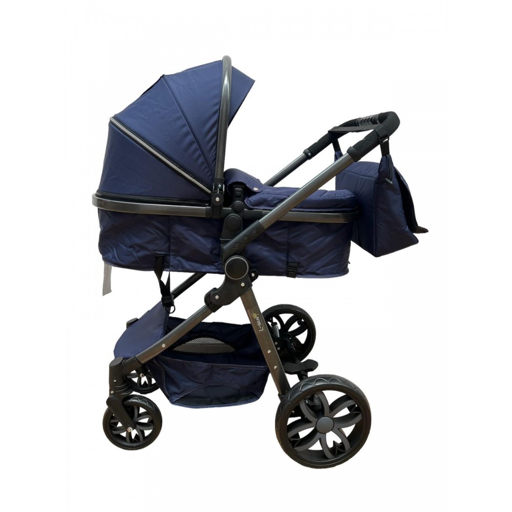 Carucior 2 in 1 Reversibil, Landou si Sport, copertina extensibil, geanta pentru scutece, 0-36 luni, T8-Albastru