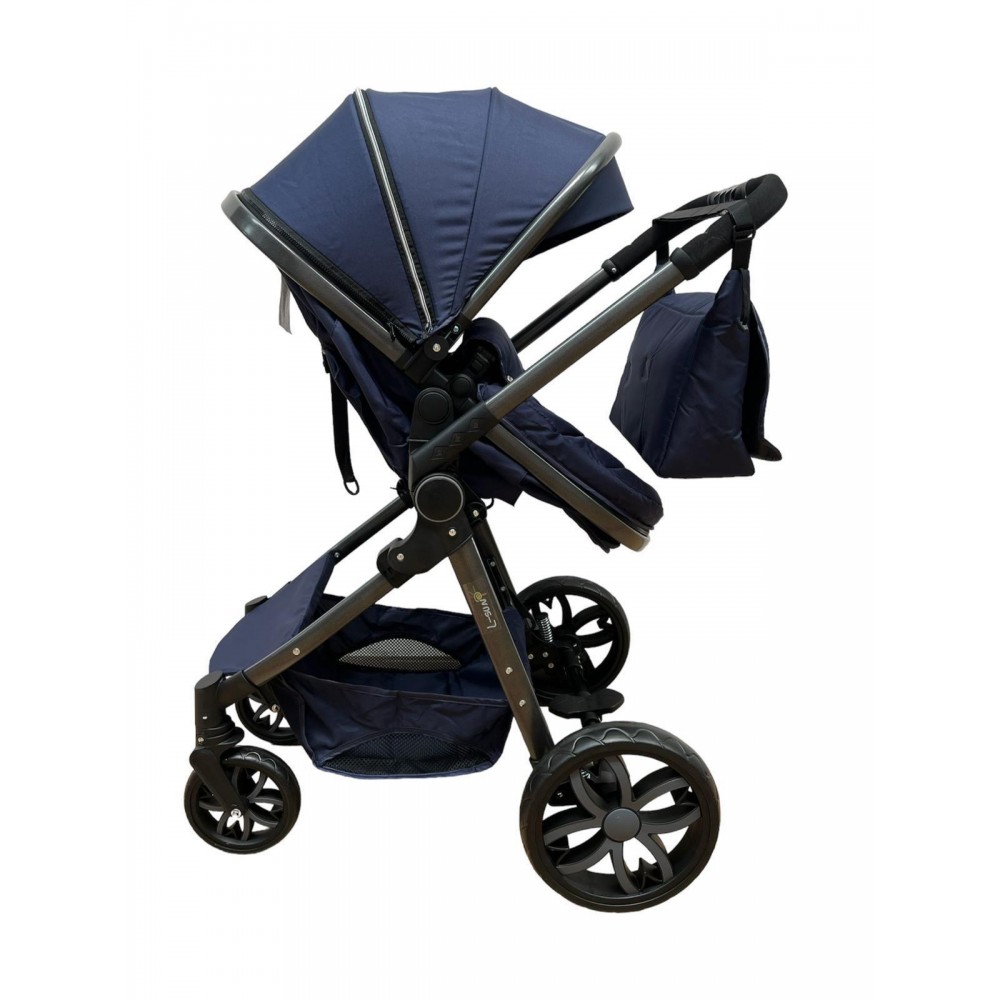 Carucior 2 in 1 Reversibil, Landou si Sport, copertina extensibil, geanta pentru scutece, 0-36 luni, T8-Albastru