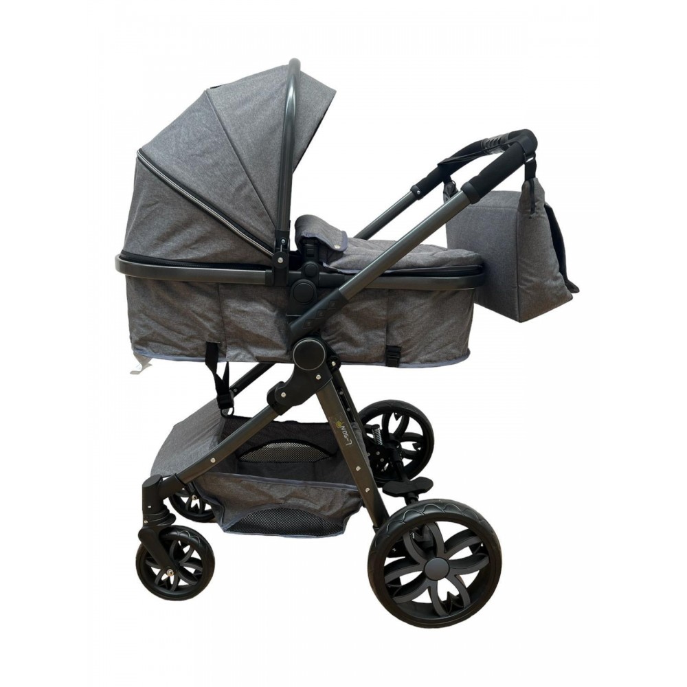 Carucior 2 in 1 Reversibil, Landou si Sport, copertina extensibil, geanta pentru scutece, 0-36 luni, T8-Gri