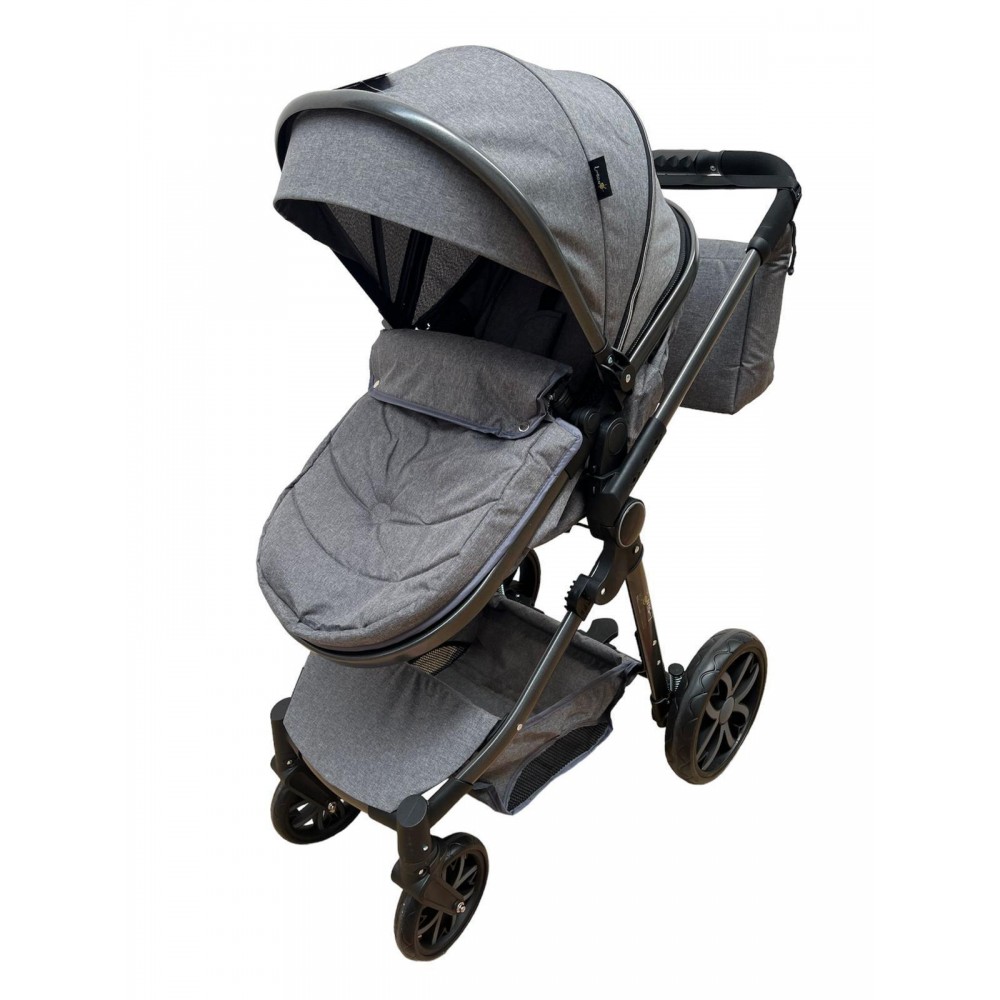 Carucior 2 in 1 Reversibil, Landou si Sport, copertina extensibil, geanta pentru scutece, 0-36 luni, T8-Gri