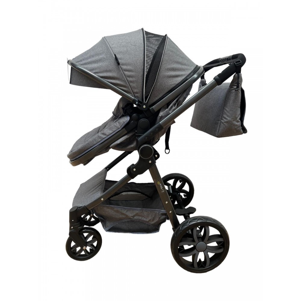 Carucior 2 in 1 Reversibil, Landou si Sport, copertina extensibil, geanta pentru scutece, 0-36 luni, T8-Gri