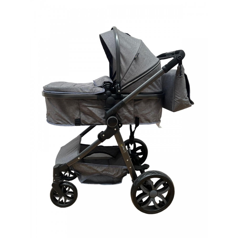 Carucior 2 in 1 Reversibil, Landou si Sport, copertina extensibil, geanta pentru scutece, 0-36 luni, T8-Gri