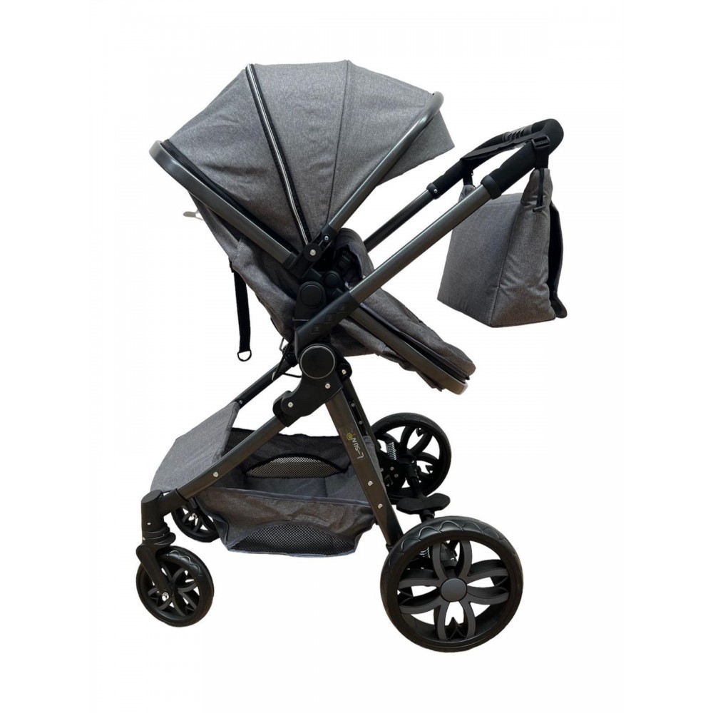 Carucior 2 in 1 Reversibil, Landou si Sport, copertina extensibil, geanta pentru scutece, 0-36 luni, T8-Gri