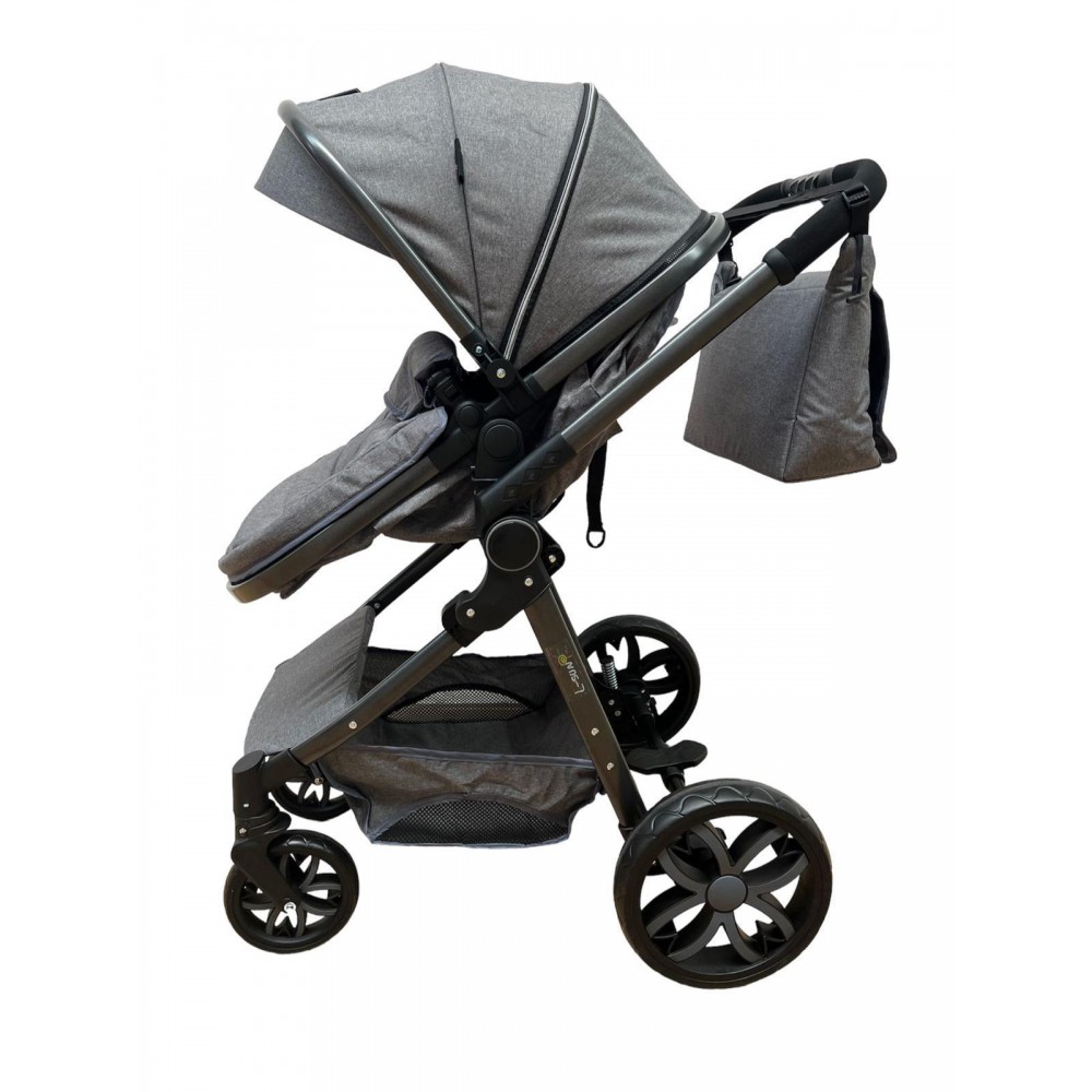 Carucior 2 in 1 Reversibil, Landou si Sport, copertina extensibil, geanta pentru scutece, 0-36 luni, T8-Gri