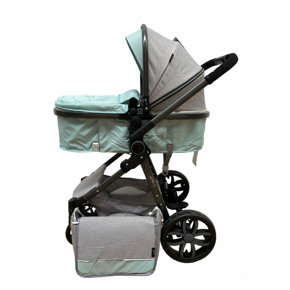 Carucior 2 in 1 Reversibil, Landou si Sport, copertina extensibil, geanta pentru scutece, 0-36 luni, T8-Verde-Menta