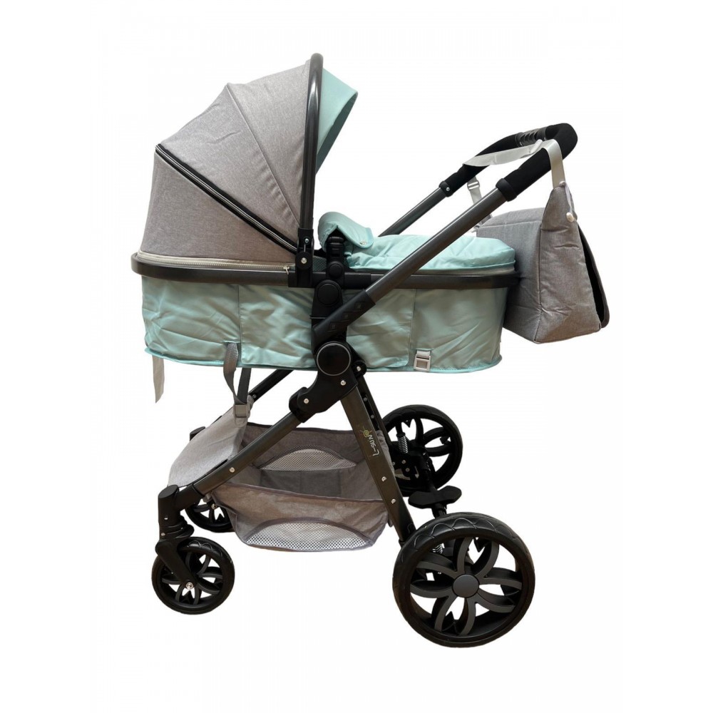Carucior 2 in 1 Reversibil, Landou si Sport, copertina extensibil, geanta pentru scutece, 0-36 luni, T8-Verde-Menta