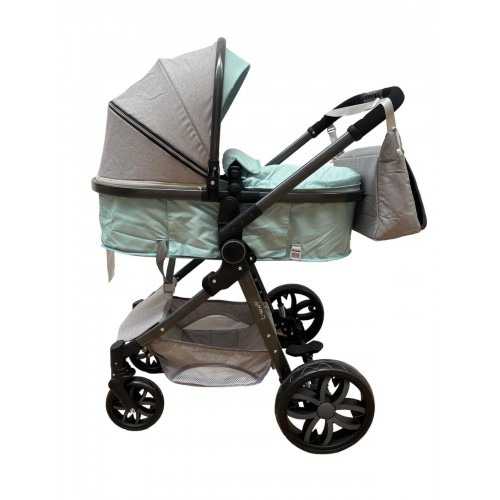 Carucior 2 in 1 Reversibil, Landou si Sport, copertina extensibil, geanta pentru scutece, 0-36 luni, T8-Verde-Menta