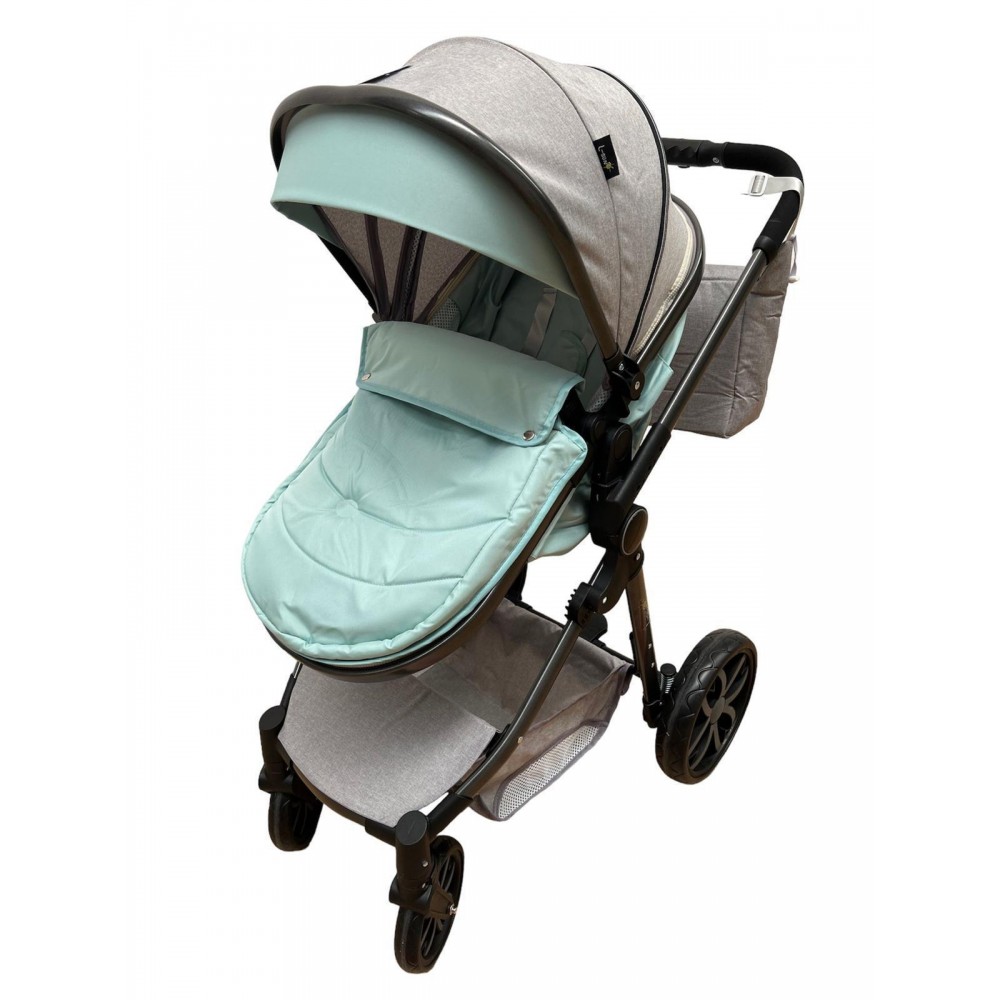 Carucior 2 in 1 Reversibil, Landou si Sport, copertina extensibil, geanta pentru scutece, 0-36 luni, T8-Verde-Menta