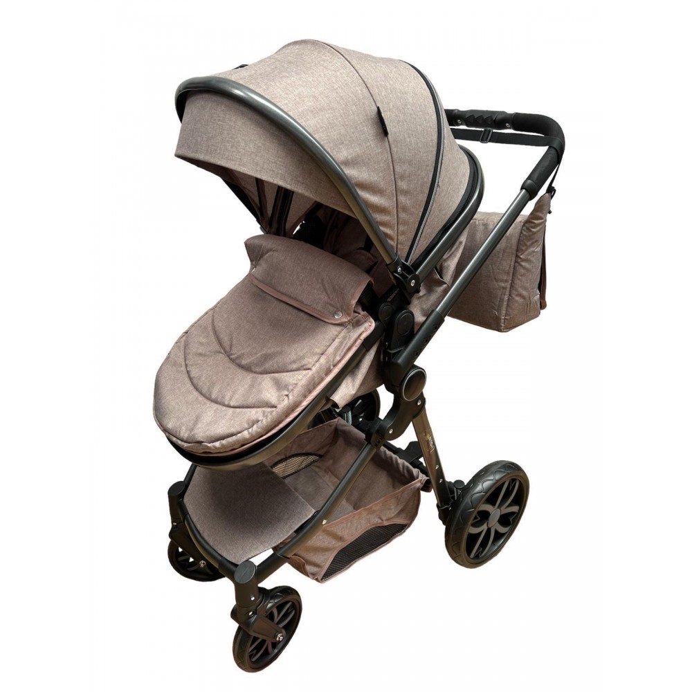 Carucior 2 in 1 Reversibil, Landou si Sport, copertina extensibil, geanta pentru scutece, 0-36 luni, T8-Bej