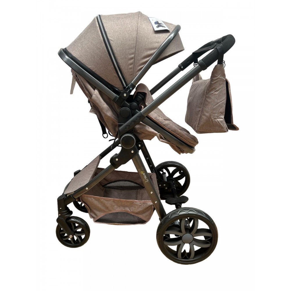 Carucior 2 in 1 Reversibil, Landou si Sport, copertina extensibil, geanta pentru scutece, 0-36 luni, T8-Bej