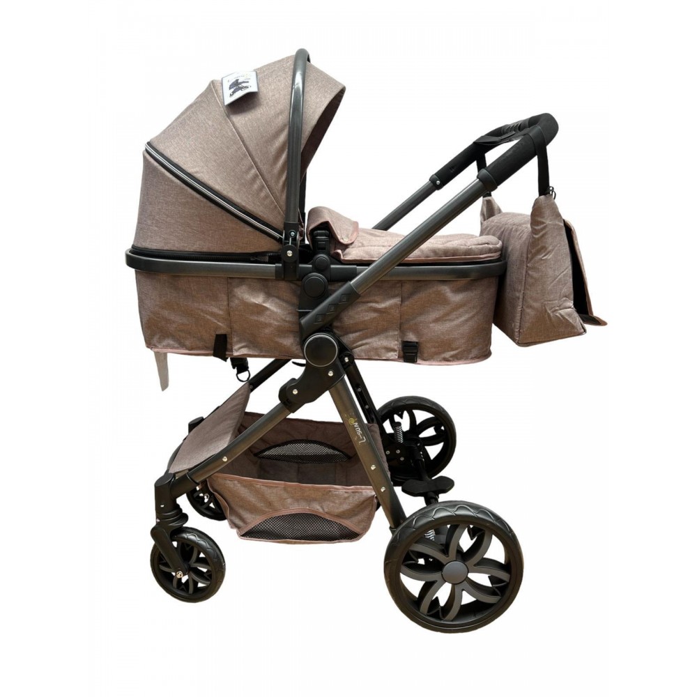 Carucior 2 in 1 Reversibil, Landou si Sport, copertina extensibil, geanta pentru scutece, 0-36 luni, T8-Bej