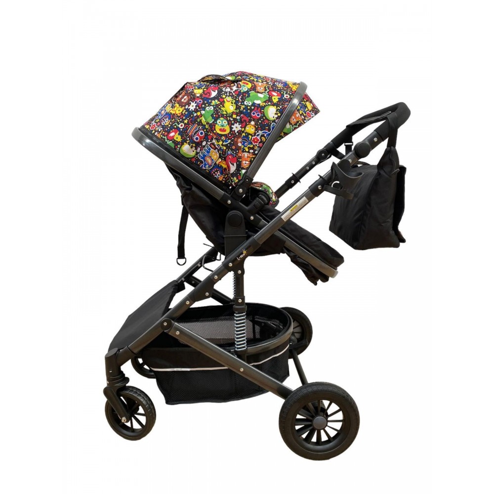 Carucior 2 in 1 pentru copii Landou si Sport, cu maner reversibil si cu suspensii, 0-36 luni, T7-Multicolor
