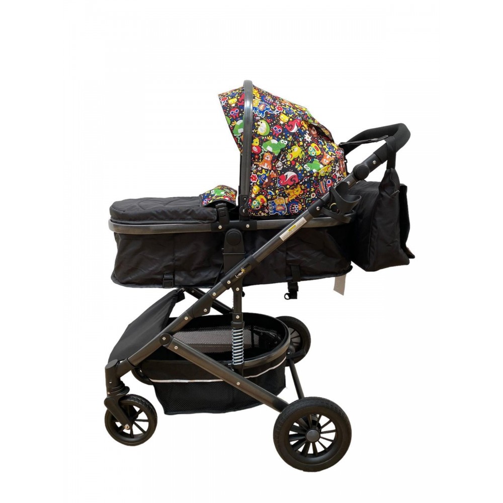 Carucior 2 in 1 pentru copii Landou si Sport, cu maner reversibil si cu suspensii, 0-36 luni, T7-Multicolor
