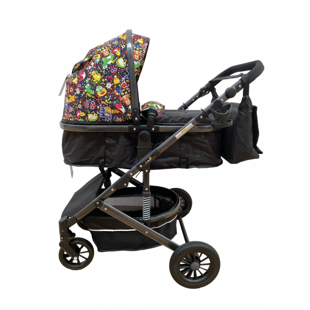 Carucior 2 in 1 pentru copii Landou si Sport, cu maner reversibil si cu suspensii, 0-36 luni, T7-Multicolor
