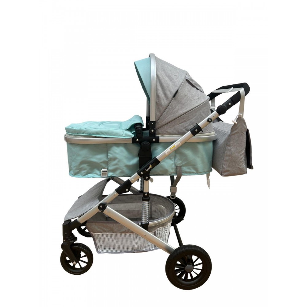 Carucior 2 in 1 pentru copii Landou si Sport, cu maner reversibil si cu suspensii, 0-36 luni, T7-Verde Deschis