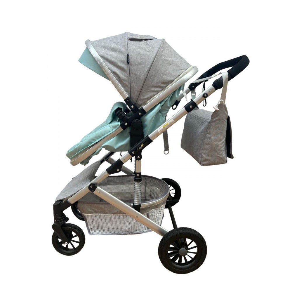 Carucior 2 in 1 pentru copii Landou si Sport, cu maner reversibil si cu suspensii, 0-36 luni, T7-Verde Deschis