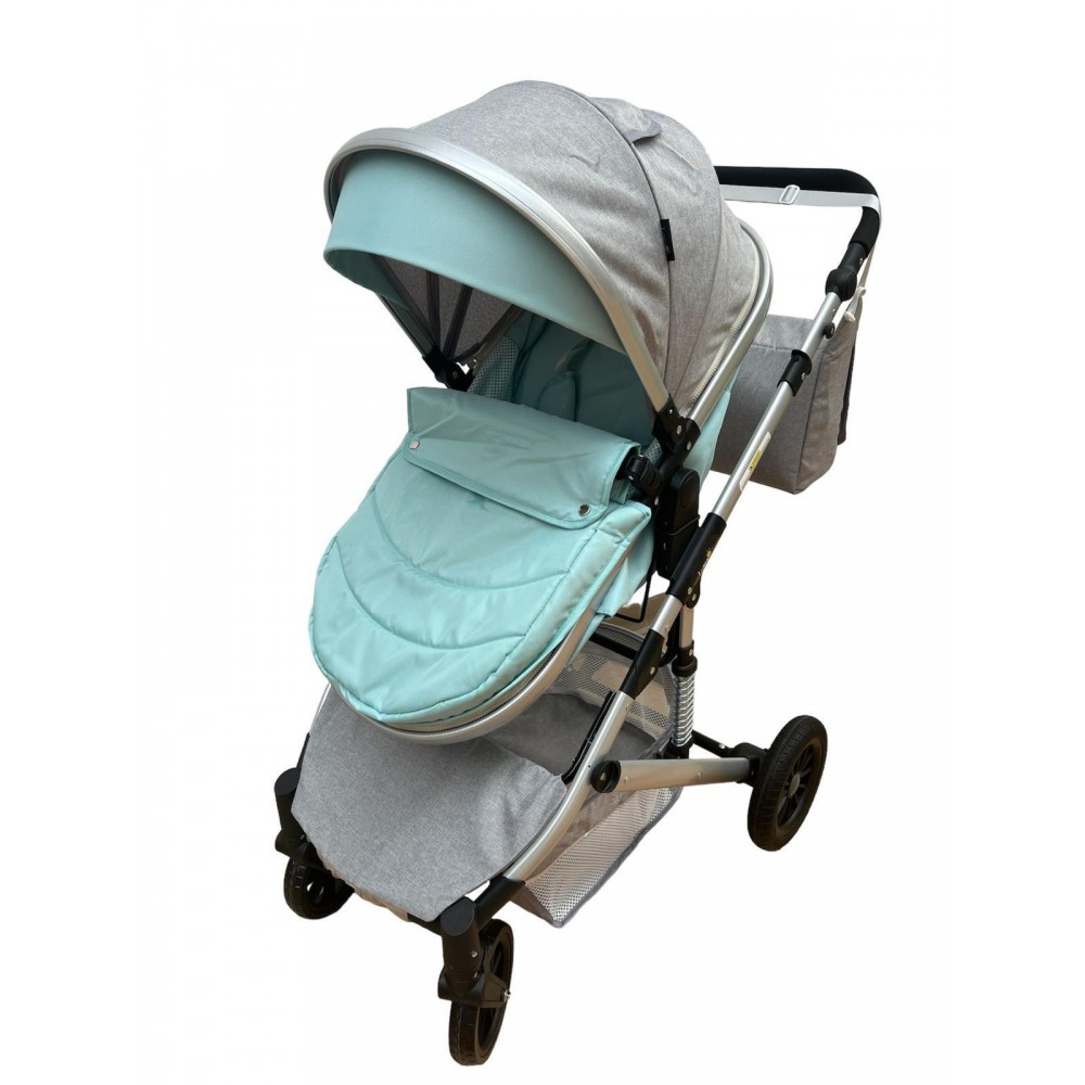 Carucior 2 in 1 pentru copii Landou si Sport, cu maner reversibil si cu suspensii, 0-36 luni, T7-Verde Deschis