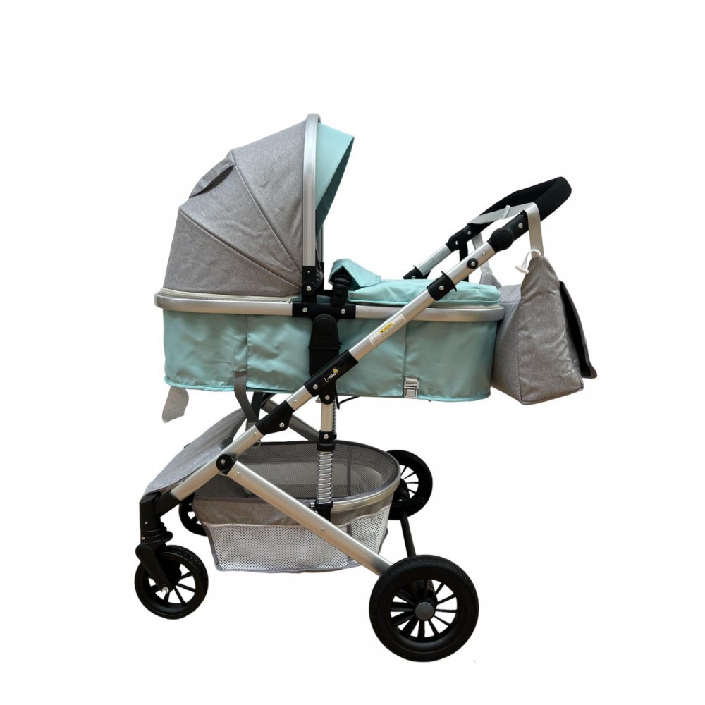 Carucior 2 in 1 pentru copii Landou si Sport, cu maner reversibil si cu suspensii, 0-36 luni, T7-Verde Deschis