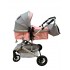 Carucior 2 in 1 pentru copii Landou si Sport, cu maner reversibil si cu suspensii, 0-36 luni, T7-Roz cu gri