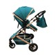 Carucior 2 in 1 pentru copii Landou si Sport, cu maner reversibil si cu suspensii, 0-36 luni, T7-Turcoaz