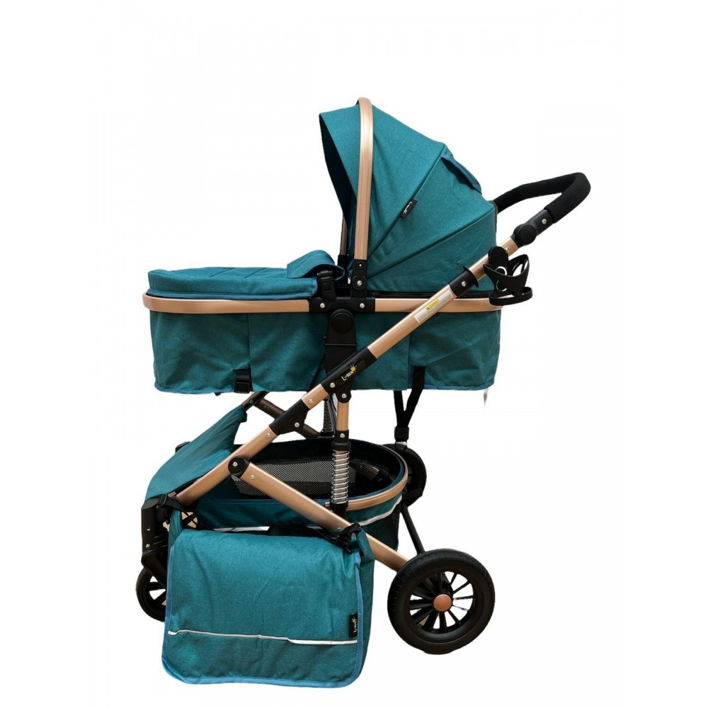 Carucior 2 in 1 pentru copii Landou si Sport, cu maner reversibil si cu suspensii, 0-36 luni, T7-Turcoaz
