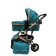 Carucior 2 in 1 pentru copii Landou si Sport, cu maner reversibil si cu suspensii, 0-36 luni, T7-Turcoaz