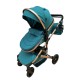 Carucior 2 in 1 pentru copii Landou si Sport, cu maner reversibil si cu suspensii, 0-36 luni, T7-Turcoaz