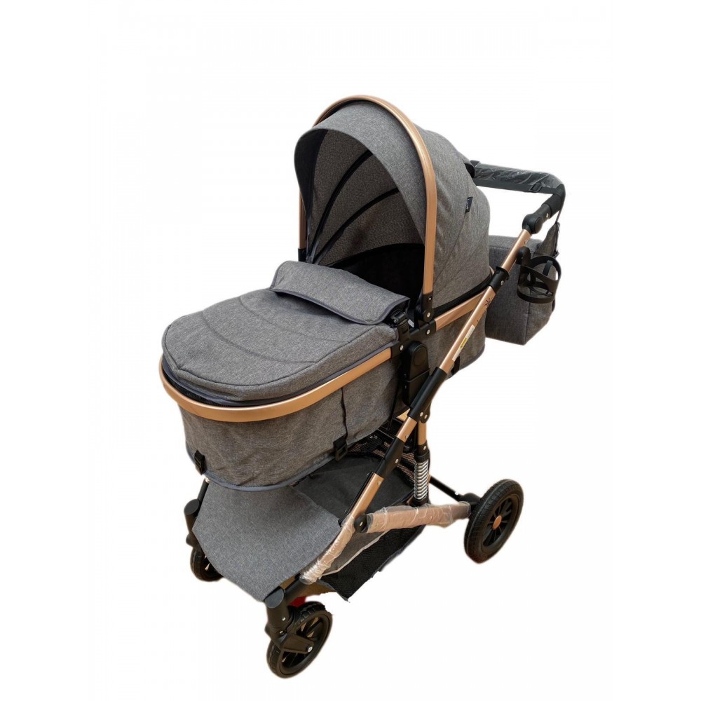Carucior 2 in 1 pentru copii Landou si Sport, cu maner reversibil si cu suspensii, 0-36 luni, T7-Gri