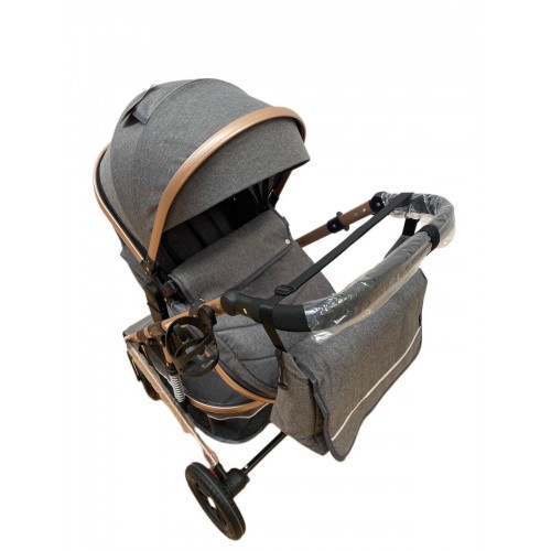 Carucior 2 in 1 pentru copii Landou si Sport, cu maner reversibil si cu suspensii, 0-36 luni, T7-Gri