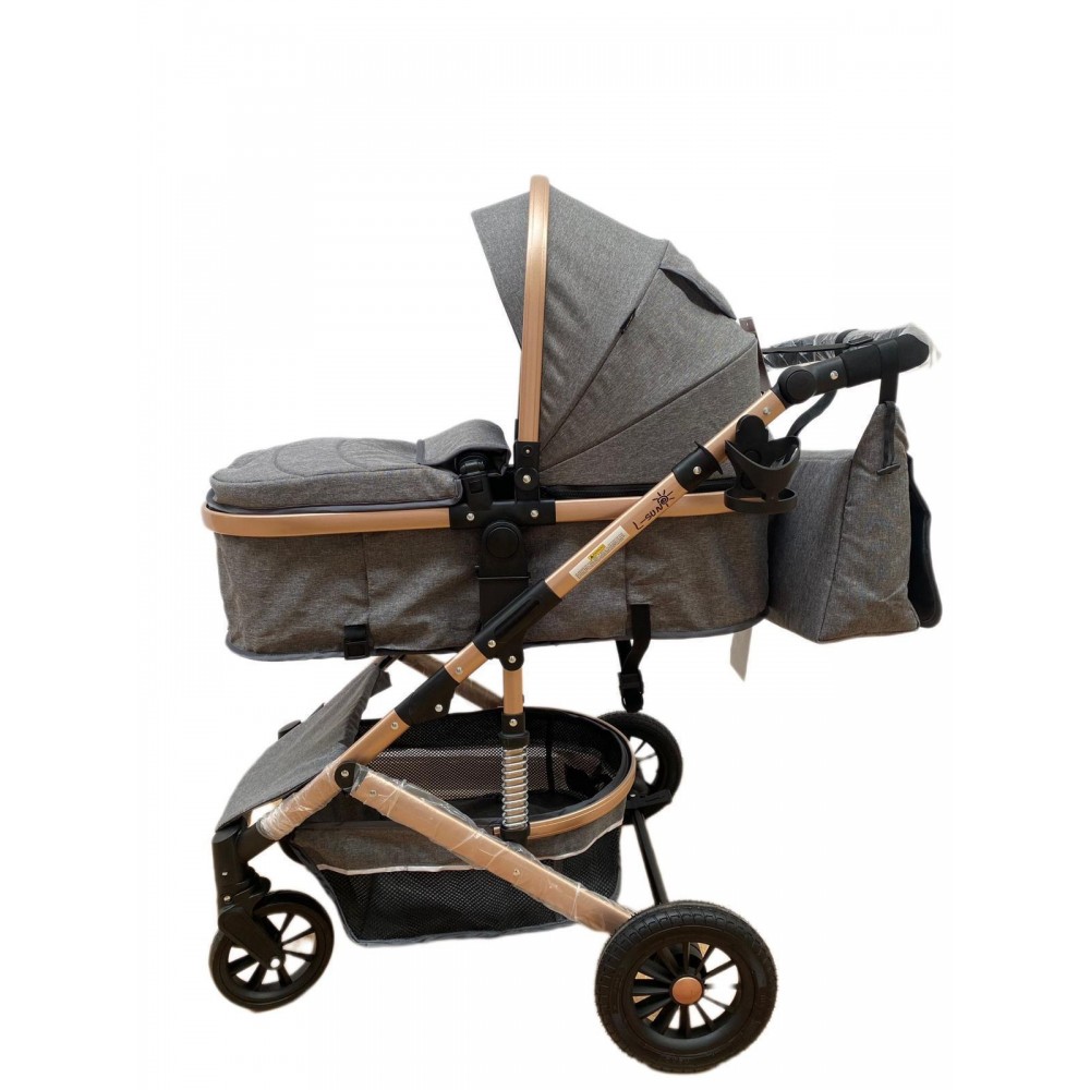 Carucior 2 in 1 pentru copii Landou si Sport, cu maner reversibil si cu suspensii, 0-36 luni, T7-Gri