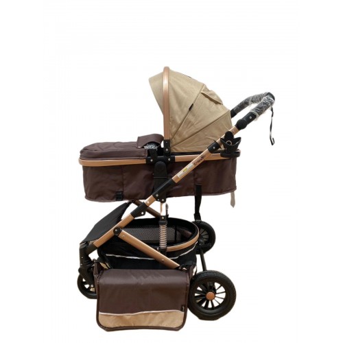 Carucior 2 in 1 pentru copii Landou si Sport, cu maner reversibil si cu suspensii, 0-36 luni, T7-Crem