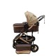 Carucior 2 in 1 pentru copii Landou si Sport, cu maner reversibil si cu suspensii, 0-36 luni, T7-Crem